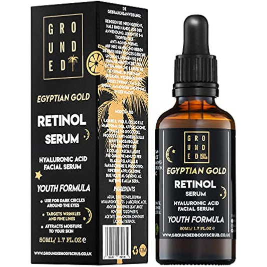 Egyptian Gold Anti Ageing (1%) Retinol Face Serum with Hyaluronic Acid, Vitamin C, Aloe Vera, Vitamin E & Jojoba Seed Oil. High Strength Skin Rejuvenating Formula Suitable for Men & Women - 50ml, UK