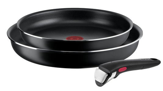 Tefal Ingenio Easy ON 3 Piece Non-Stick Pan Set, 24&28 cm Frying Pans, Bakelite Handle, Easy Cleaning, Heat Indicator, Non-Induction Black, L1599302