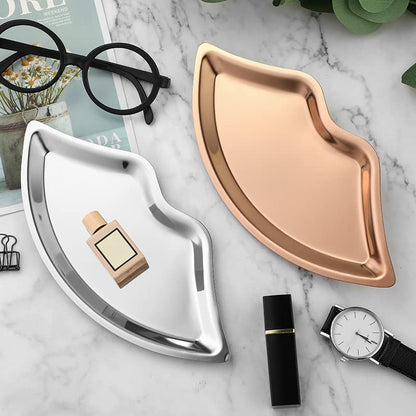 BuerHomie Black Serving Tray, Lip Shape, Stainless Steel, for Trinket Key silvery