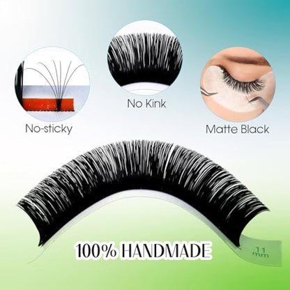 Easy Fan Lash Extensions 0.07mm 13mm D curl Russian Volume Noir Lash Tray Automatic Flowering Blooming Self Fanning Lashes 3D 4D 5D 6D 8D Long Individual Volume Lashes Gemerry Lash(0.07-d curl-13mm)