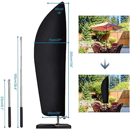 Kunmuzi Parasol Cover Waterproof with Rod, Cantilever Parasol Covers Heavy Duty 3m Large Garden Umbrella Cover for Cantilever Parasol (265cm)