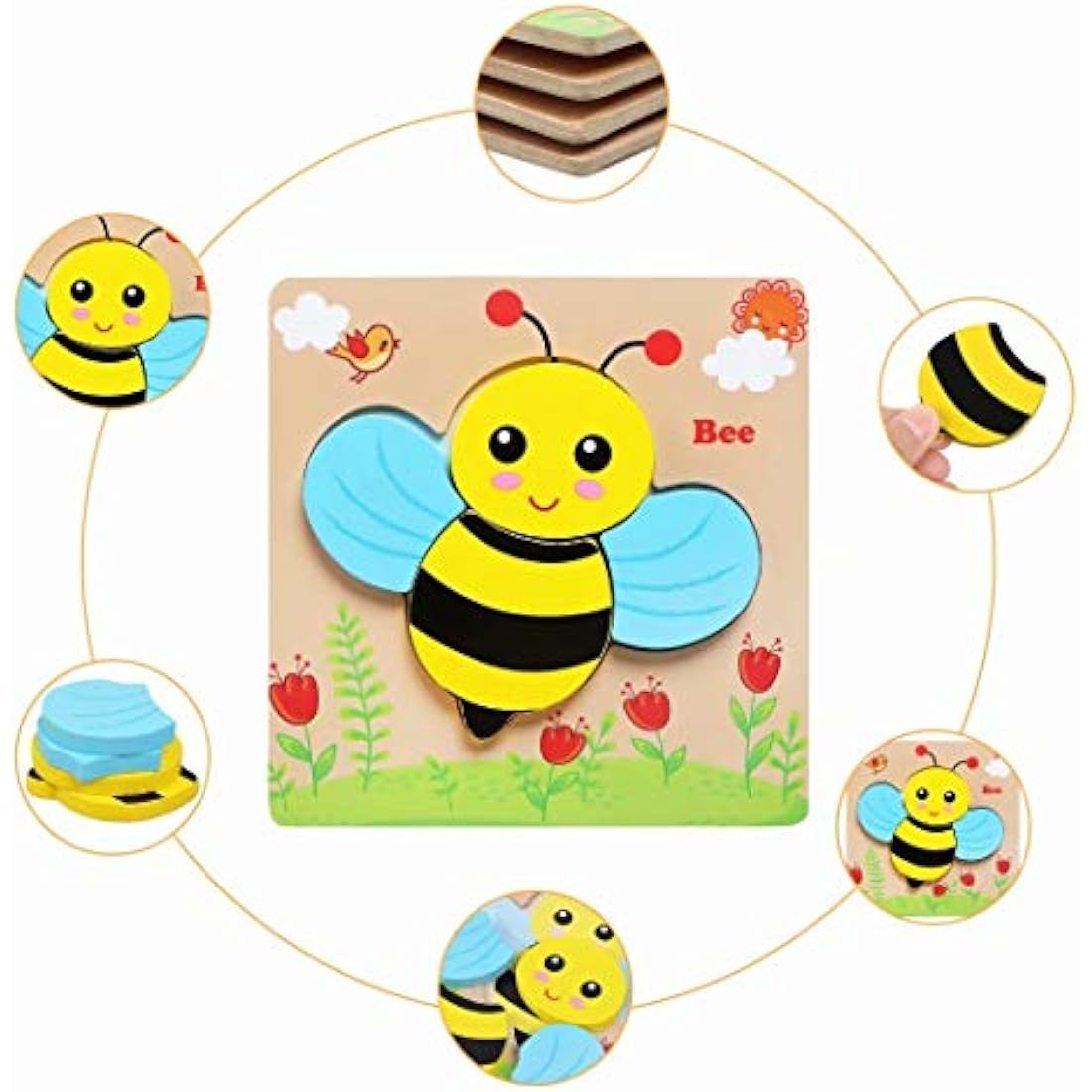 Afufu Wooden Jigsaw Puzzles for Toddlers 1 2 3 Years Old, Boys &Girls Educational Montessori Learning Toys Gift with 4 Animals Patterns, Bright Vibrant Color Shapes of Animal
