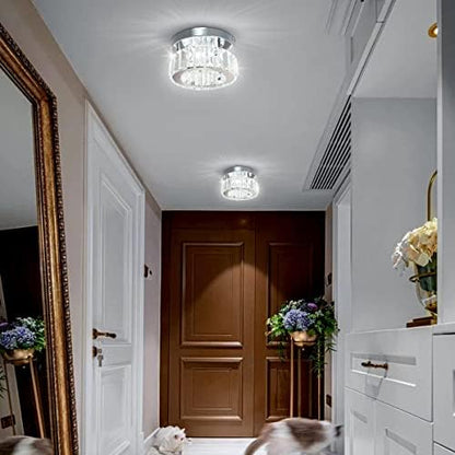 diisunbihuo Mini Crystal Chandelier Big Crystal Ceiling Lamp Round LED Pendant Light for Hallway Stairecase (Cool White)