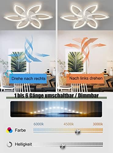 DIDADIDA Silent Ceiling Fan with Light, Ceiling Fan with Remote Control and Lighting APP dimmable Brightness 70W Creative Acrylic Flower Shape Ceiling lamp with Fan (White)