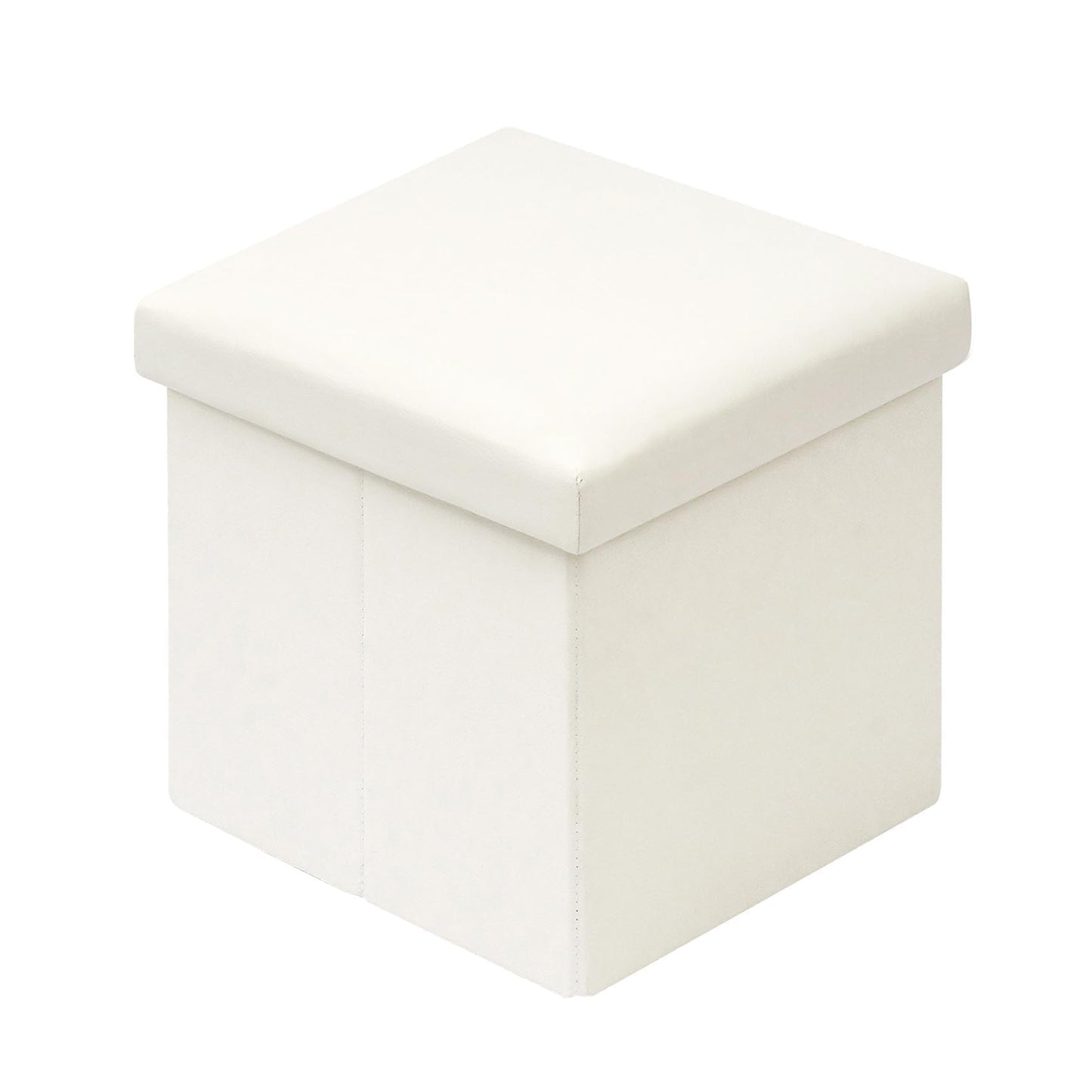 Bonlife Beige Faux Leather Small Ottoman Storage Boxes,Folding Toy Chest Foot Rest with Storage,Toy Cheat Boxes for Kids,Footstool for Living