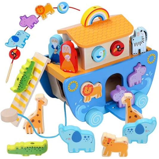 Tooysea Wooden Noah's Ark Toy with Animal Shape Sorter,Baptism Gifts for 1 2 3 4 Years Old,Montessori Toys for Toddlers,Baptism Gifts for Boys and Girls,24 Months Babies