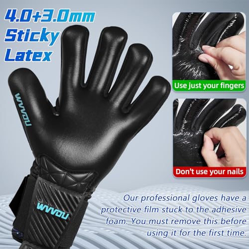 WVVOU Football Goalkeeper Gloves for Adults and Youth, High Performance with 5 Detachable Fingersave, Goalie Gloves with 4mm Sticky Latex Palm (Blue,