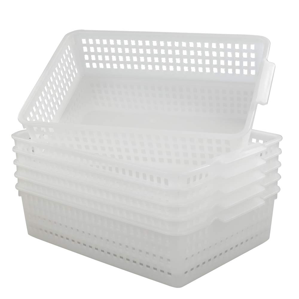Qskely 6-Pack A4 Plastic Storage Trays, Office Paper Storage Basket, Clear