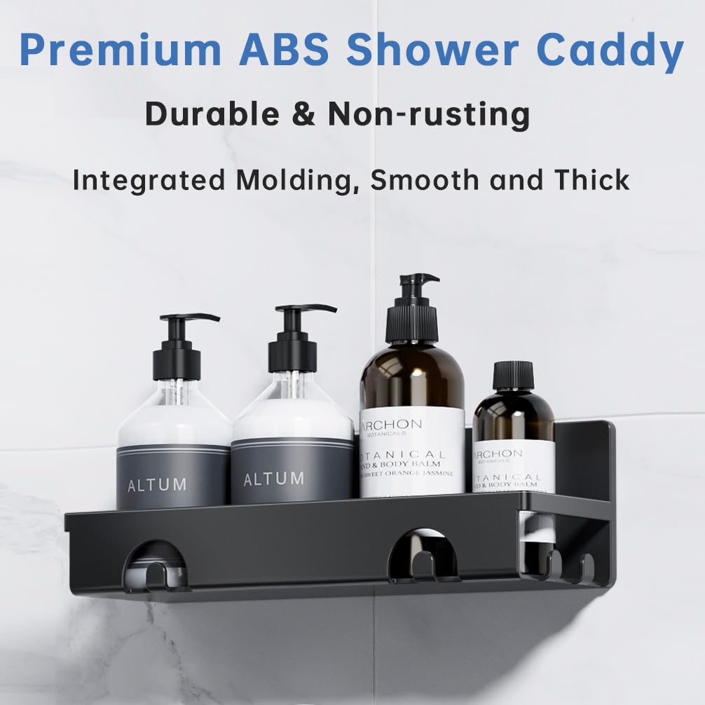 CHARYJOD Shower Caddy 4 Pack, Adhesive Bathroom Shower Shelf No Drill, Bathroom Shower Storage Rack with Hooks, Soap Razor Toothbrush Holder