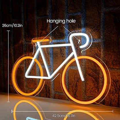 PILOYINDE Bicycle Led Signs Yellow White Neon Signs for Wall Decor Led Sign Personalized USB Powered Neon Lights for Bedroom Restaurant Bar Decor