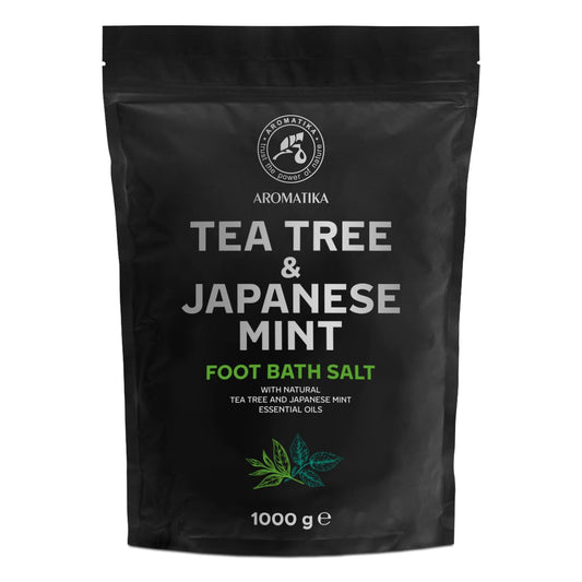 Foot Bath Salt with Tea Tree and Japanese Mint Essential Oils - 1kg /1000g - Natural Sea Salt Foot Bath - Foot & Nail Soak - Pedicure Foot Soak - Foot