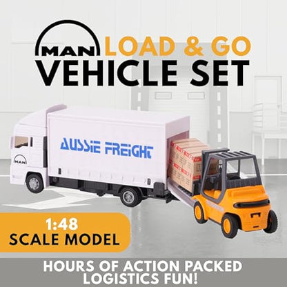 Toyland® Metal Load and Go Vehicle Set - Scania Cargo Truck with Forklift and Pallet - Transport Vehicle Toys - Toys for Boys (White)