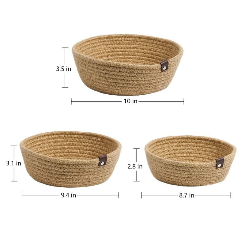 Set of 3 Cotton Rope Storage Baskets - Small White Organizers for Bathroom, Nursery & Home, Handmade Woven (White)