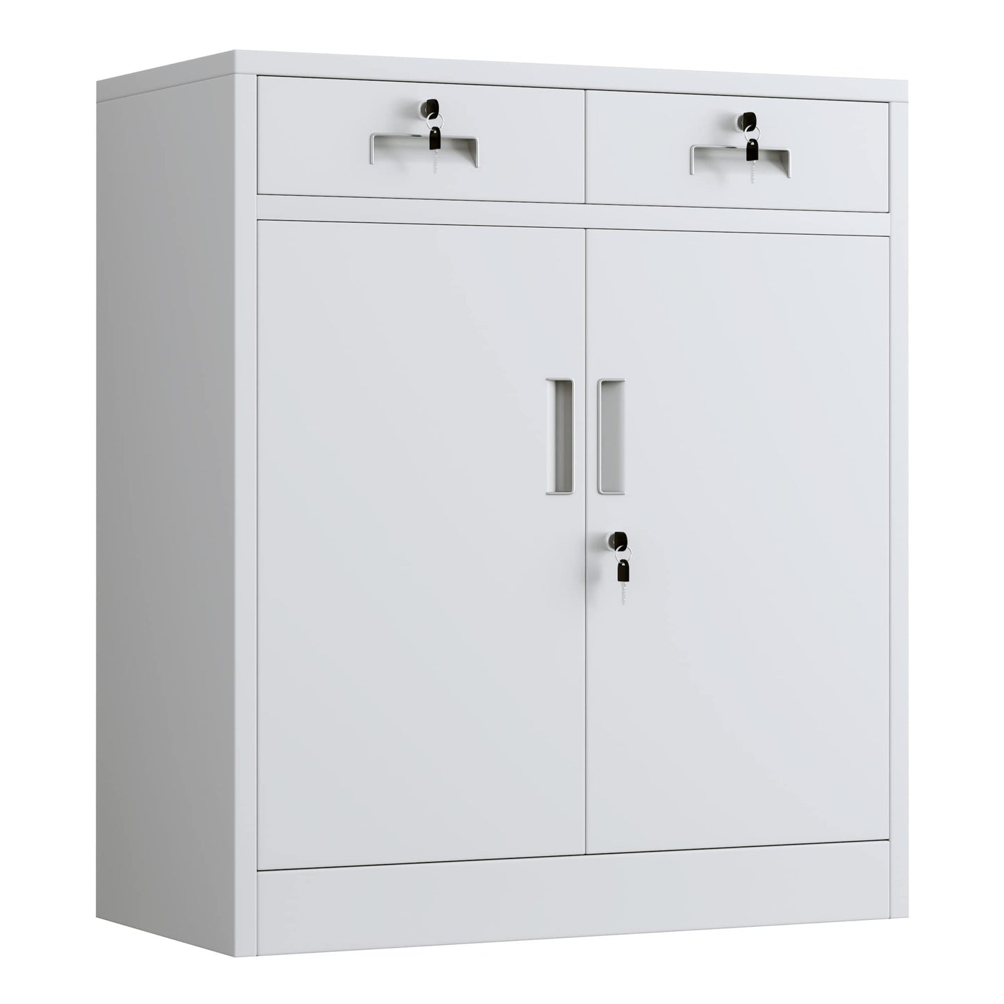 JINGUR Metal Storage Cupboard with Locking Doors and 2 Drawers (White)
