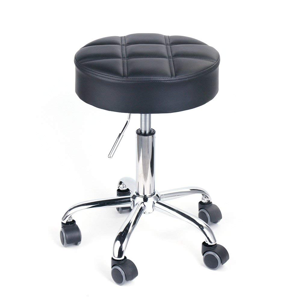 Round Swivel Beauty Stool Adjustable PU Leather Seat (Black / Φ14")