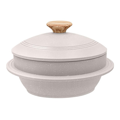 Bobikuke Cast Aluminum Pot with Lid, 24 cm Non-Stick Casserole Dish Korean Stone Bowl Induction Compatible, White