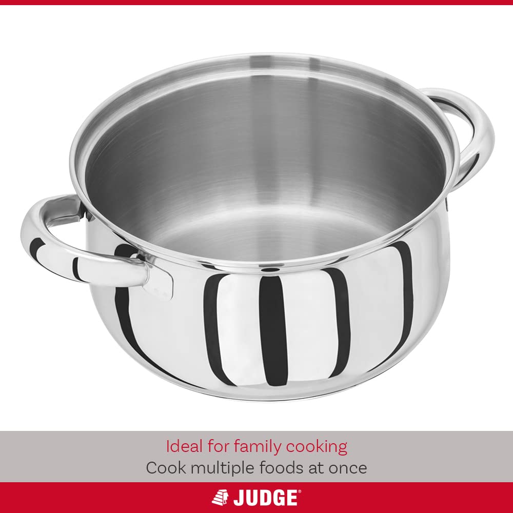 Judge Essentials Stainless Steel 3 Tier Steamer 18cm, Vented Glass Lid, Integral Casserole Pot, Oven Safe, Induction Ready, 25 Year Guarantee