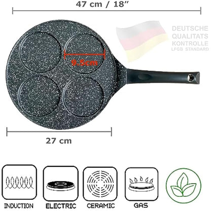 INTIGNIS® Non-Stick Pancake Pan - Multi Hole Mini Pancake Maker, 4 Hole American Style Crepe & Pancake Pan for Perfect Individual Pancakes, Frying Eggs, Uthappam, Induction Compatible (4 - Fix)