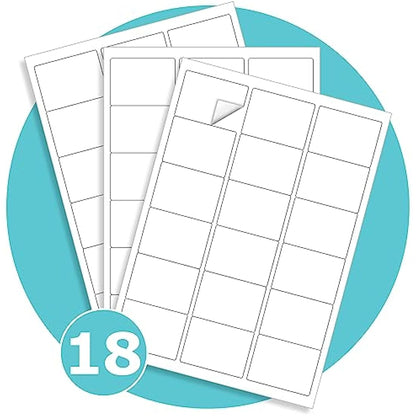 Triplast 100 x Multipurpose A4 Label Sheets - 18 Labels Per Sheet (64 x 47mm Each) - Easy Peel White Labels for Inkjet & Laser Printer - Address Labels, Shipping Labels, File Labels, DIY Stickers