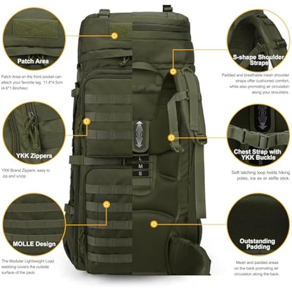 Mardingtop 75L Tactical Backpack Large Camping Backpack Military Rucksack with Rain Cover Molle System Army Backpack for Outdoor Trekking,Mountaineering,Hiking