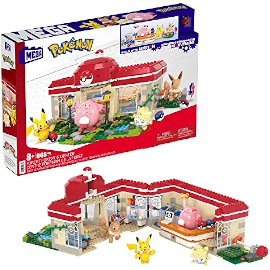MEGA Pokémon Playset, Forest Pokemon Center Includes Pikachu, Chansey, Eevee, and Togepi, Building Toys for Kids and Adults, Collectible Character Model with 648 Pieces, Toy for Ages 8 and Up, HNT93