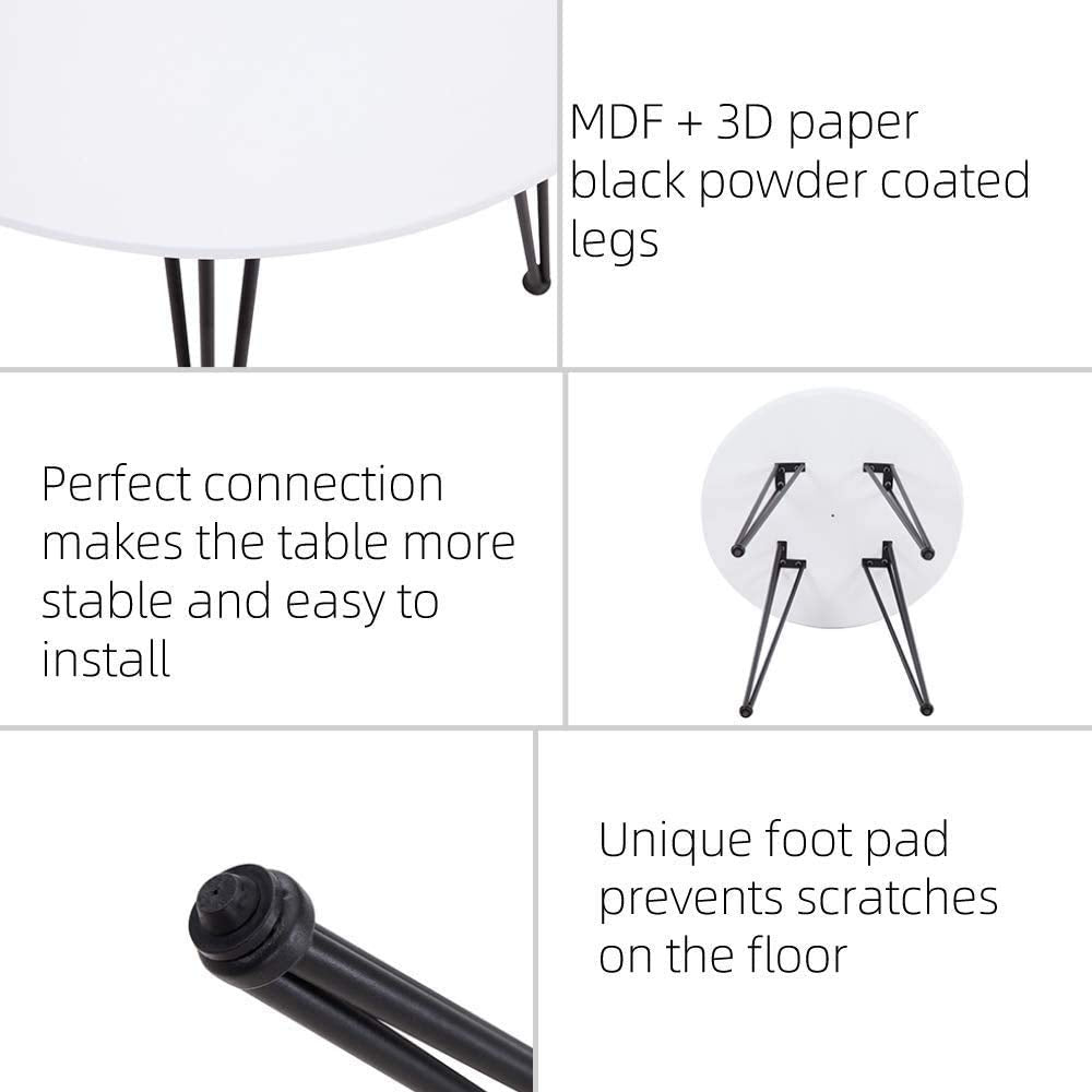 GOLDFAN Round Dining Table 80cm Small Retro Lounge Table Little Table with Metal Legs for Home and Office (80cm, White)