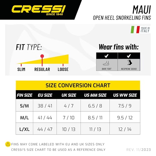 Cressi Maui Fins - Diving and Snorkelling Fins with EBS System,Black / Blue,L-XL