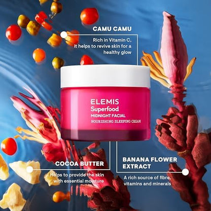 ELEMIS Superfood Midnight Facial Cream & Facial Oil, Nourishing Prebiotic Night Gel Treatment, Moisturising and Hydrating Care with Anti-Oxidant Rich Formula to Plump and Smooth Skin