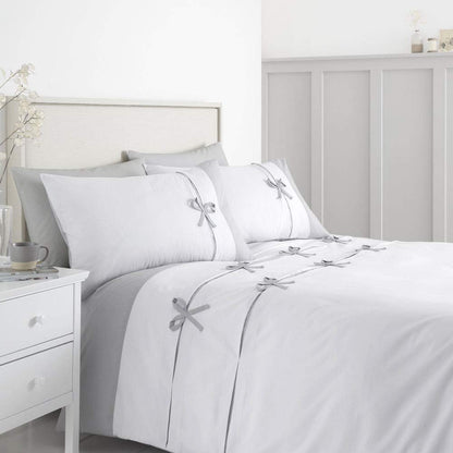 Catherine Lansfield Milo Bow Easy Care Super King Duvet Set White