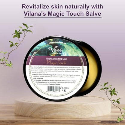 Vilana 100% Natural Magic Touch Antibacterial Salve, Soothes Irritated Damaged Skin, Itching, Dry Skin, Cold Sores, Rashes, Bruises, Sulphate-Free Balm, Magic Healer with Natural Oils 100 ml (Pack 2)