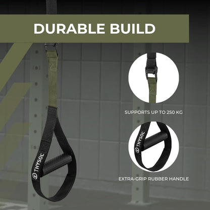 THYSOL? Suspension Trainer Pro Xtreme Straps Army | Sling Trainer Set with Adjustable Door Anchor | Fitness Home Workouts - Suitable for Travelling &