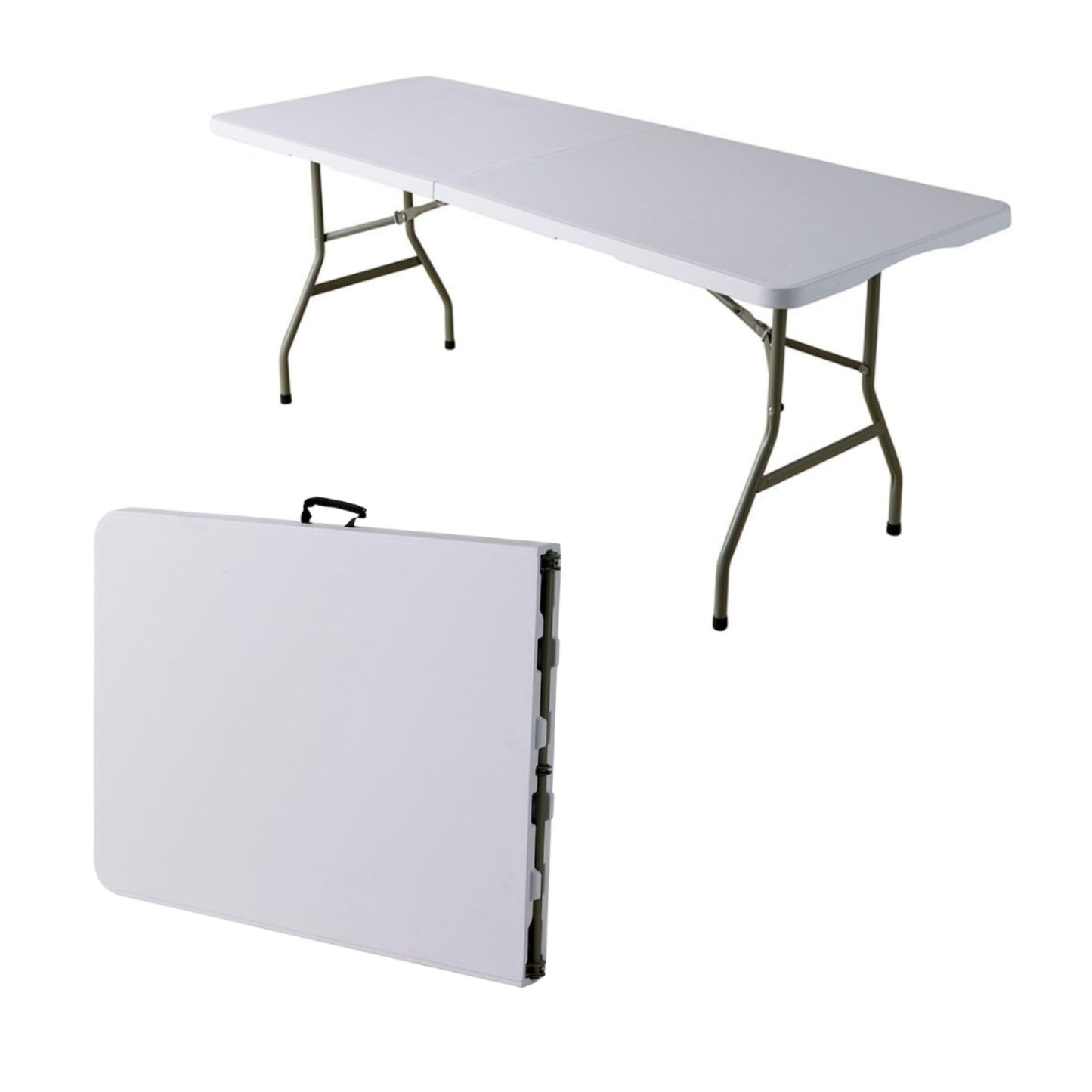 Home Source 6ft Folding Trestle White with Carry Handle Heavy Duty Table for Camping Catering BBQ Picnic Party