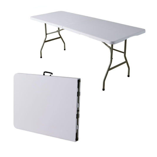 Home Source 6ft Folding Trestle White with Carry Handle Heavy Duty Table for Camping Catering BBQ Picnic Party