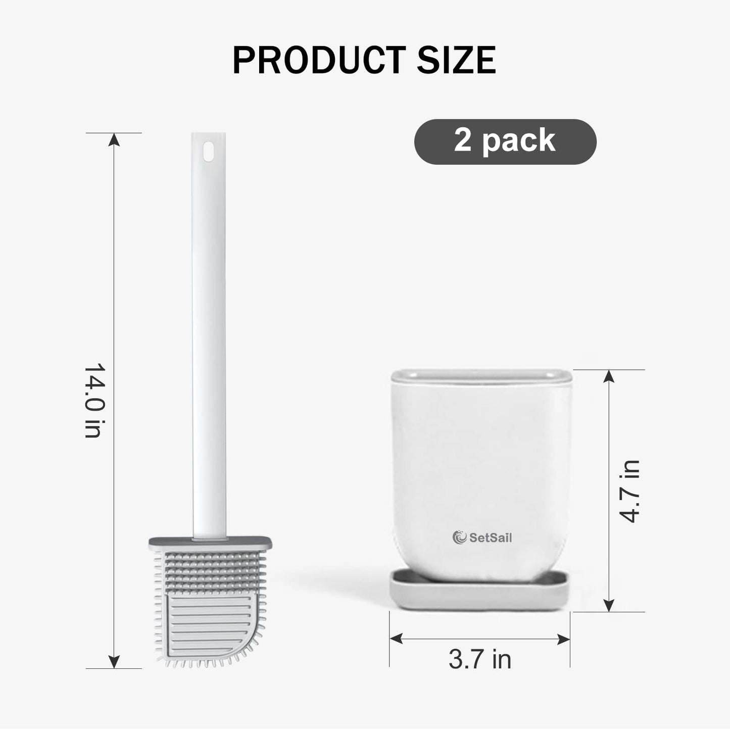 SetSail Silicone Toilet Brush 2 Pack Toilet Bowl Brush and Holder Set Toilet Bowl Scrubber with Silicone Bristles Flat Flexible Toilet Brushes for