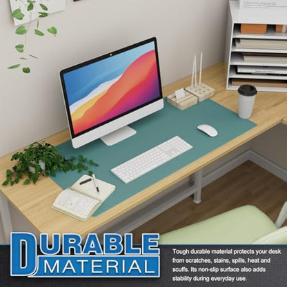 K KNODEL Large Office Leather Desk Mat, Mouse and Keyboard Pad, Computer and Laptop Mat, Desktop Protector and Cover, Writing Pad and Blotter (80x40cm, Green)