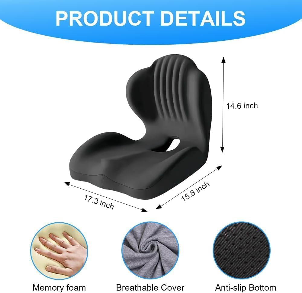 Gresonic Ergonomic Memory Foam Seat Cushion, For Office, Car, Gaming & Dining Chairs, Sciatica, Tailbone & Coccyx Pain Relief