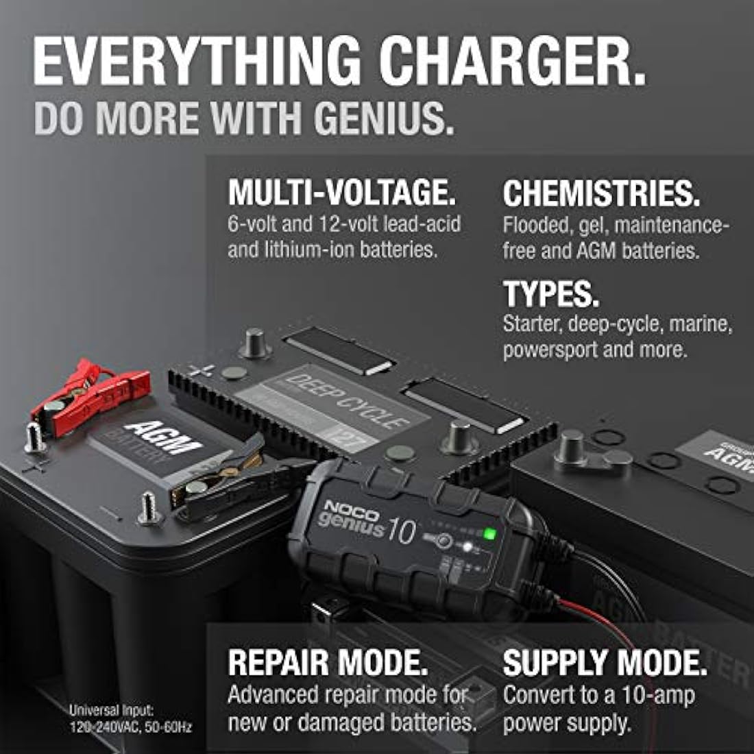 NOCO GENIUS10: 10A 6V/12V Smart Battery Charger – Automatic Maintainer, Trickle Charger & Desulfator with Overcharge Protection & Temperature Compensation – For Lead-Acid & Lithium Batteries