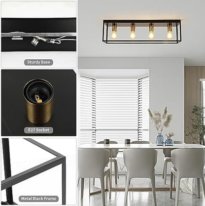 Black Ceiling Lights 4 Lights, Modern Industrial Ceiling Light E27 Flush Mount, LED Metal Cage Ceiling Light Fixture for Bedroom Living Room Kitchen Hallway Studio max.60W - NO Bulb