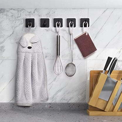 JS Self Adhesive Hooks - Stick on Hooks Holder for Tea Towel, Robe, Coat, Kitchen, Bathrooms - Stainless Steel, Waterproof, Rustproof - Black 6pack