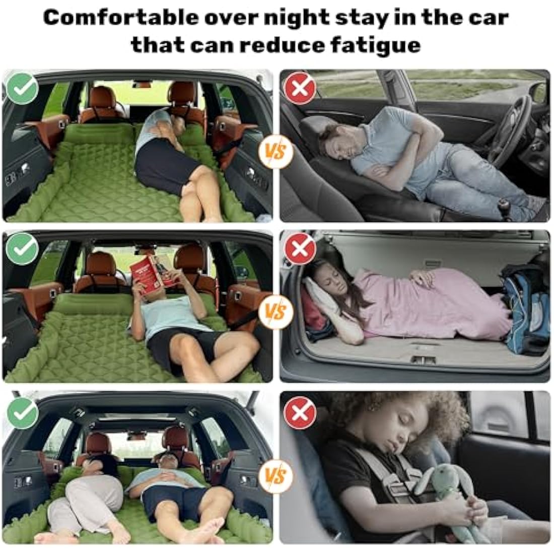 ONTYZZ Car Inflatable Bed Car Mattress SUV Air Mattress 2 Person Airbed for Travelling Camping Mat Self Inflating Sleeping Mats with Foot Pump & Cushion Inflatable Camping Bed 183 * 13 * 7CM