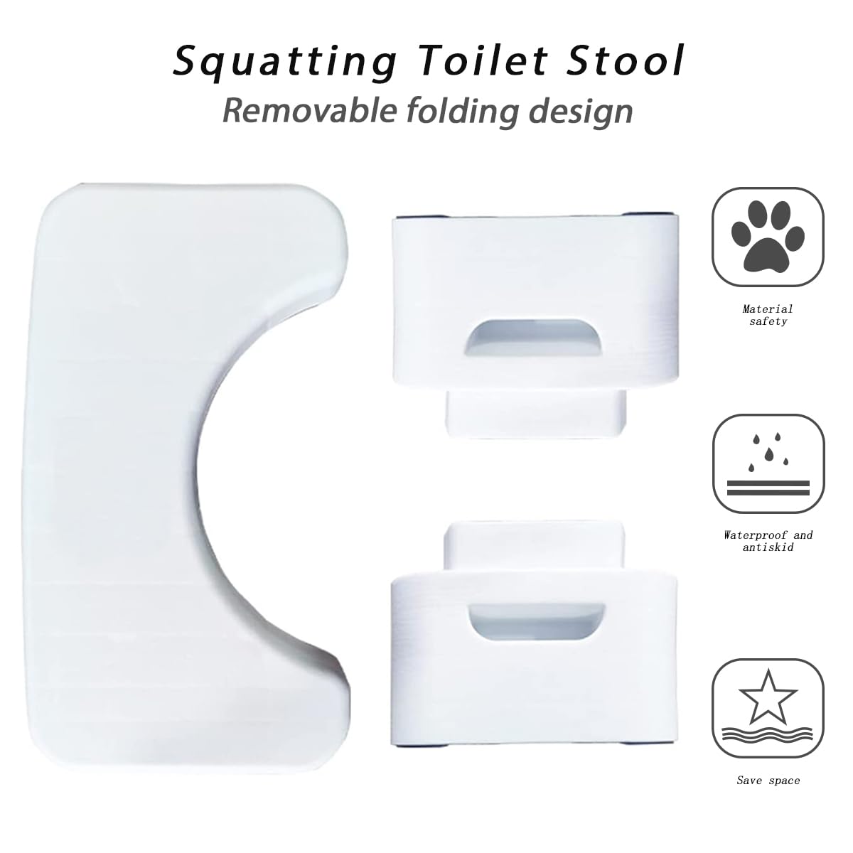 Black Squat Toilet Stool - Portable, Multifunctional Seat Tray, Sturdy & Compact for Home Bathroom