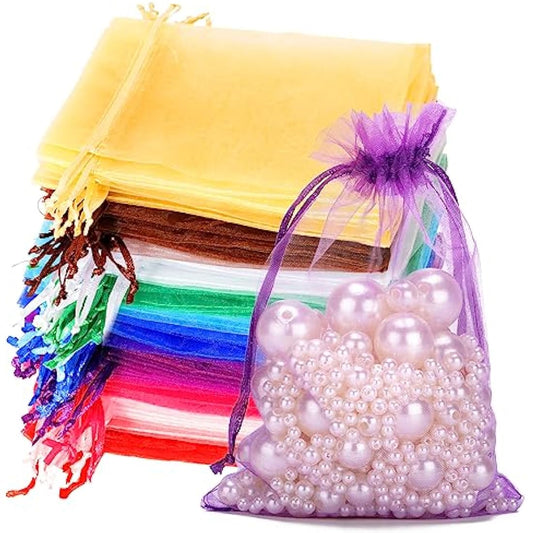 G2PLUS Mix colored Organza Gift Pouches, 10x15 CM Medium Organza Favour Bags, 100 PCS Wedding Jewelry Bags, Clear Mesh Pouches Perfect for Wedding, Christmas, Birthday, Anniversary