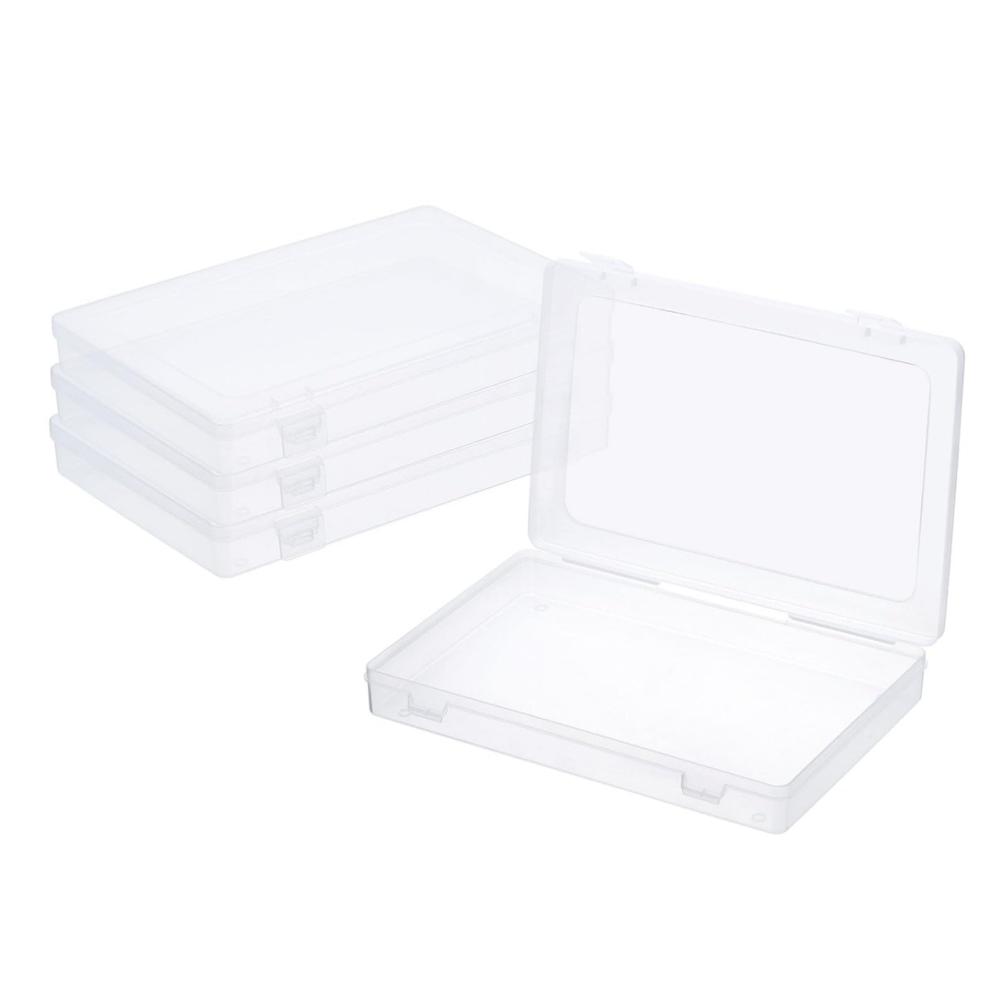 PATIKIL 9x6x1.2inch Clear Storage Box with Hinged Lid, 4Pack Plastic Stackable Rectangle Organizer Container for Beads Jewelry Small Items Art Craft