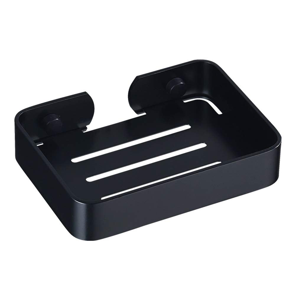 TOPINCN Aluminium Soap Holder, Rectangular Black Soap Dish with Drain, Drill-Free or Bonding Installation, Ideal for Shower, Bathroom Sink