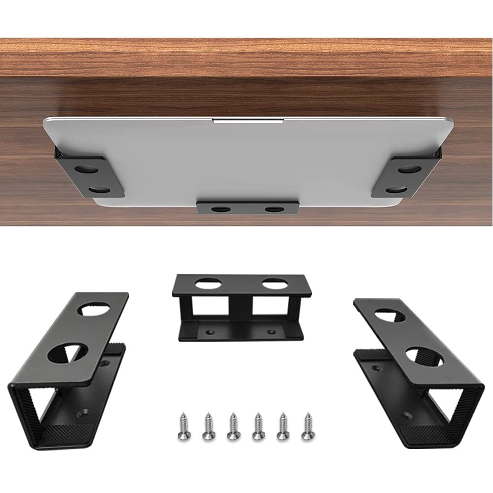 JEMACHE Under Desk Laptop Mount, Metal Under Table Desk Holder for Laptop, Mac Mini, MacBook, Keyboard with Anti-Scratch Silicone (Black)