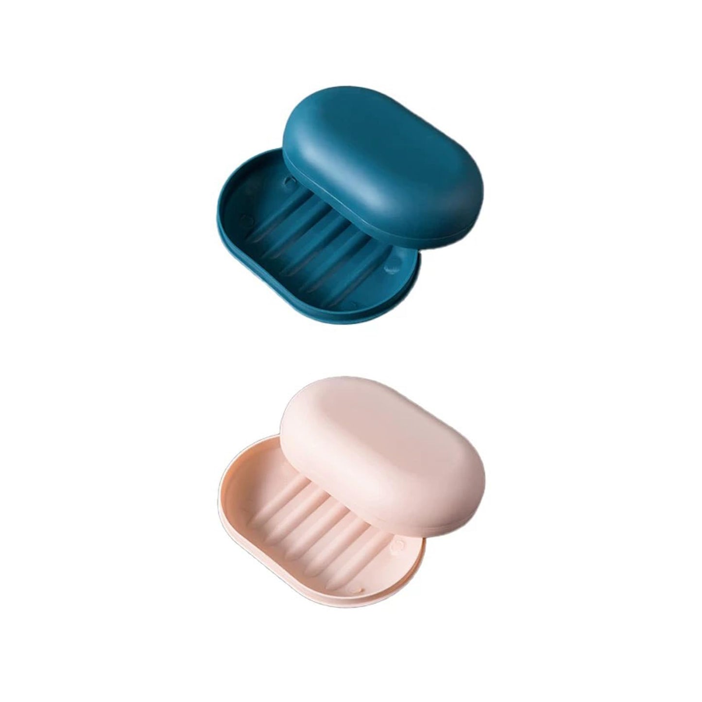 Lansonee 2 Pcs Covered Soap Trays, Leak-Proof & Sealable Travel Soap Box, Portable Soap Dish for Hiking, Gym, School, Bathroom - Dark Blue + Pink