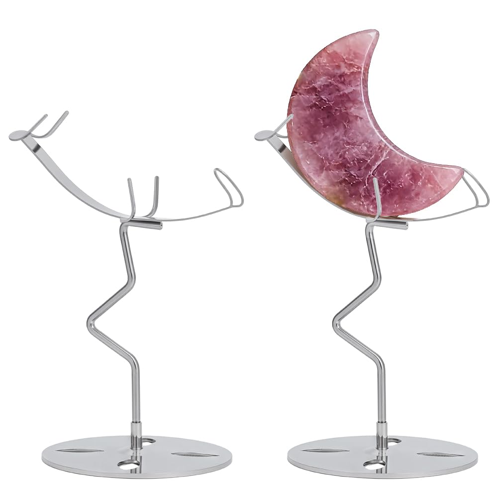 NBEADS 2 Sets Crystal Display Holder, 7.9x13.5cm Moon Shaped Small Rock Display Stand Sphere Display Holder for Gemstones Geodes Mineral Agate Home