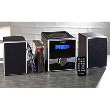 Denver Mini HiFi System CD Player For Home With Speakers - CD Micro System Mains Operated with FM Radio, Clock Radio Alarm, Snooze & Sleep, AUX IN, Remote Control – MCA-230