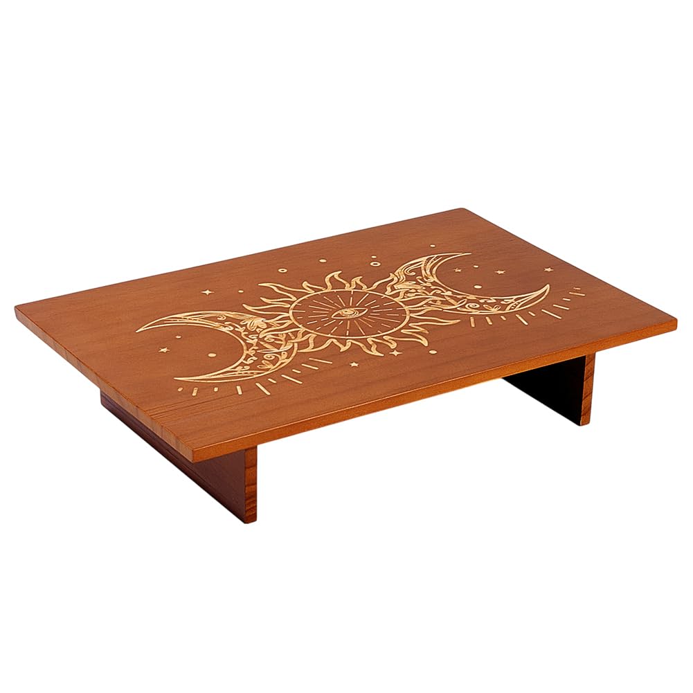 PH PandaHall Altar Table, 12 x 7.8 inch Wooden Meditation Table Altar Wood Wiccan Tables Buddhist Shrine Triple Goddess on Tables for Room Engraved