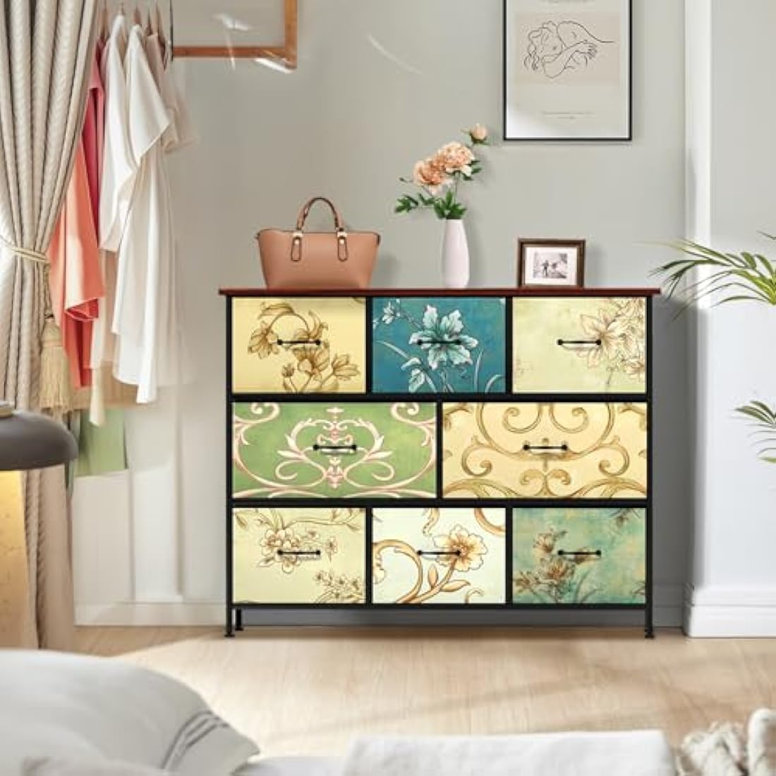 Chest of Drawers Bedroom Furniture with 8 Drawers - Fabric Dresser with Wood Top - Fabric Storage Organizer Unit for Living Room, Bedroom, Closet Easy to Assemble